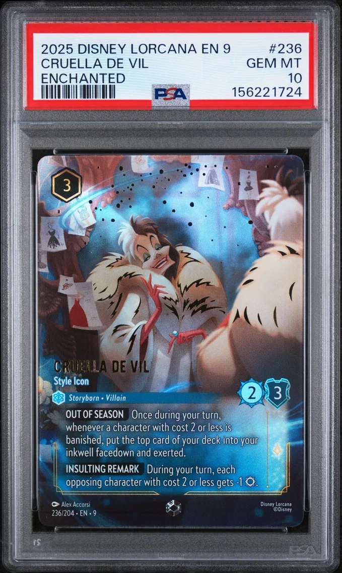 2025 #236 Cruella de Vil - Style Icon PSA 10 Disney Lorcana EN 9-Fabled