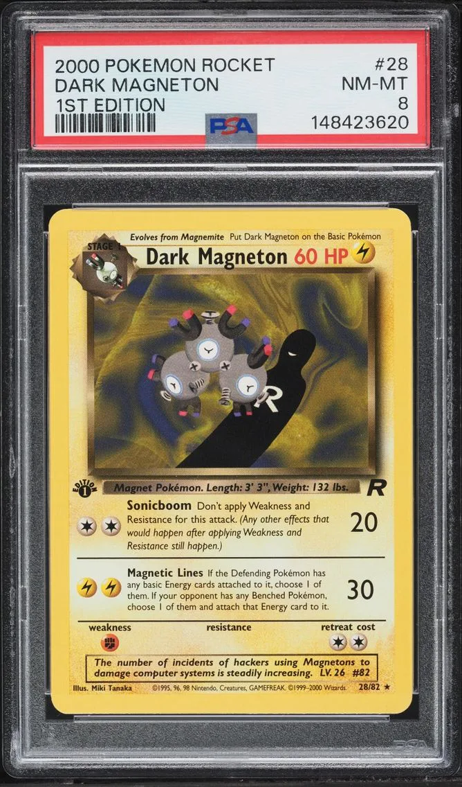 2000 Pokemon Team Rocket 1st Edition Dark Magneton #28 PSA 8 NM-MT