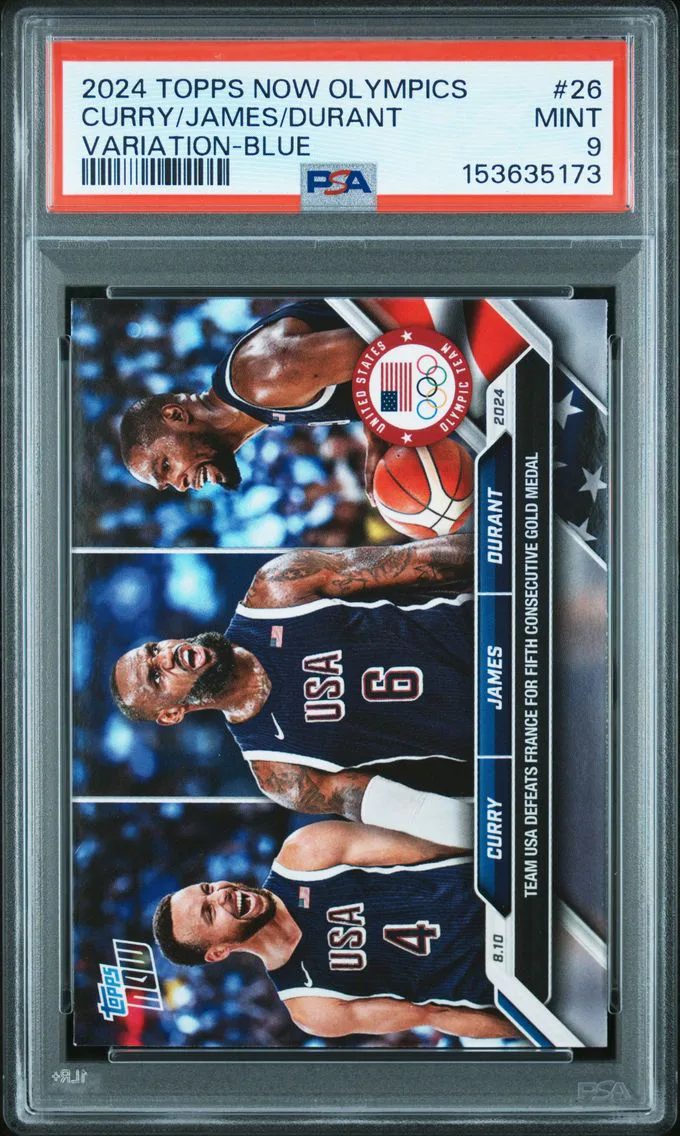 2024 #26 Kevin Durant/LeBron James/Steph Curry PSA 9 Topps Now Olympic Games