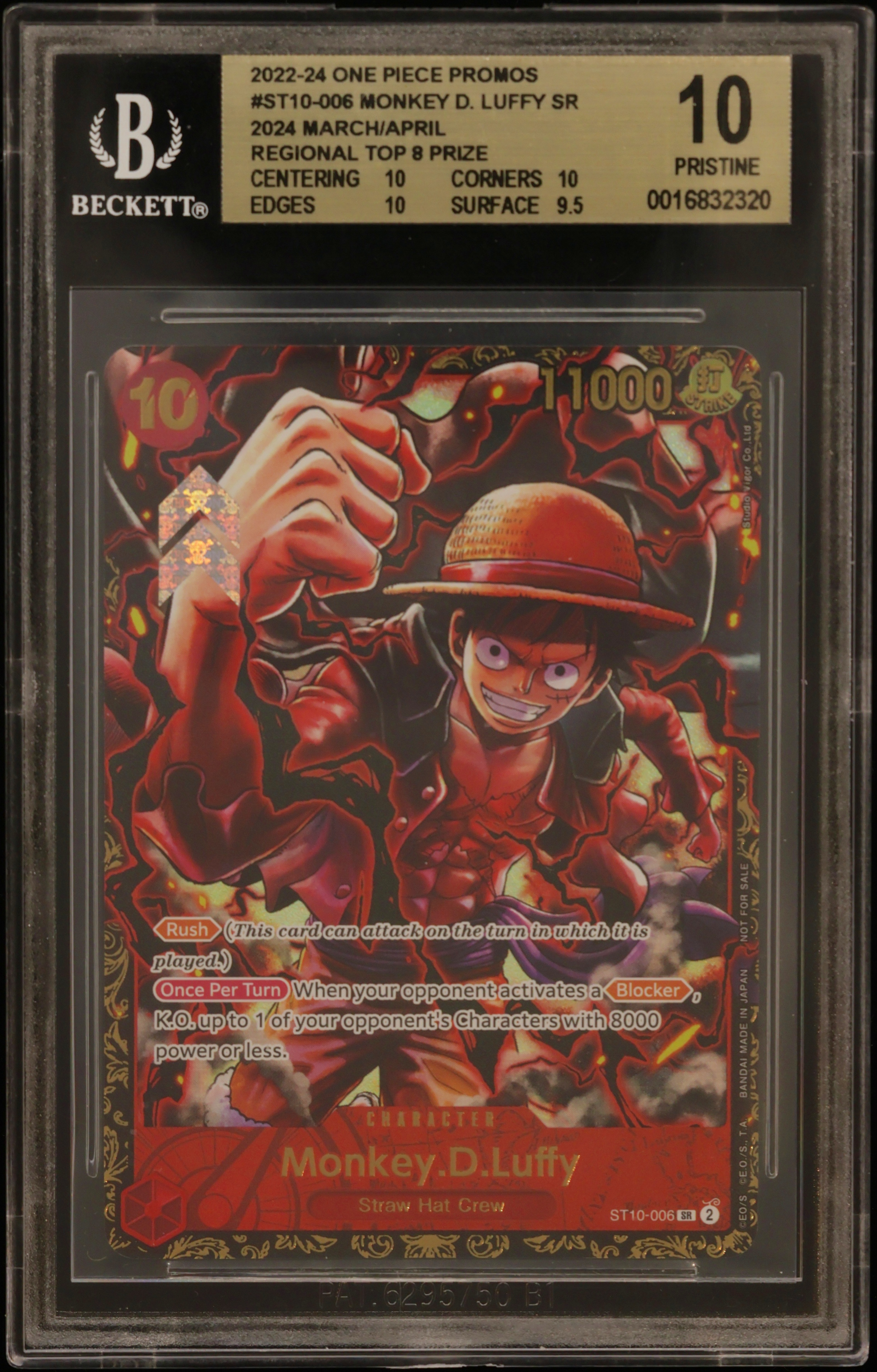 2022 #ST10006 Monkey.D.Luffy SR/(Online/Offline Regional Top 8 Prize) BGS 10 One Piece Card Game Promos