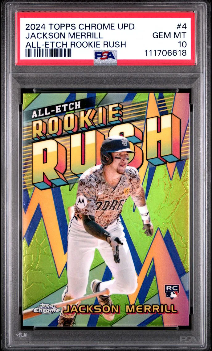 2024 #4 Jackson Merrill PSA 10 Topps Chrome Update Chrome All-Etch Rookie Rush
