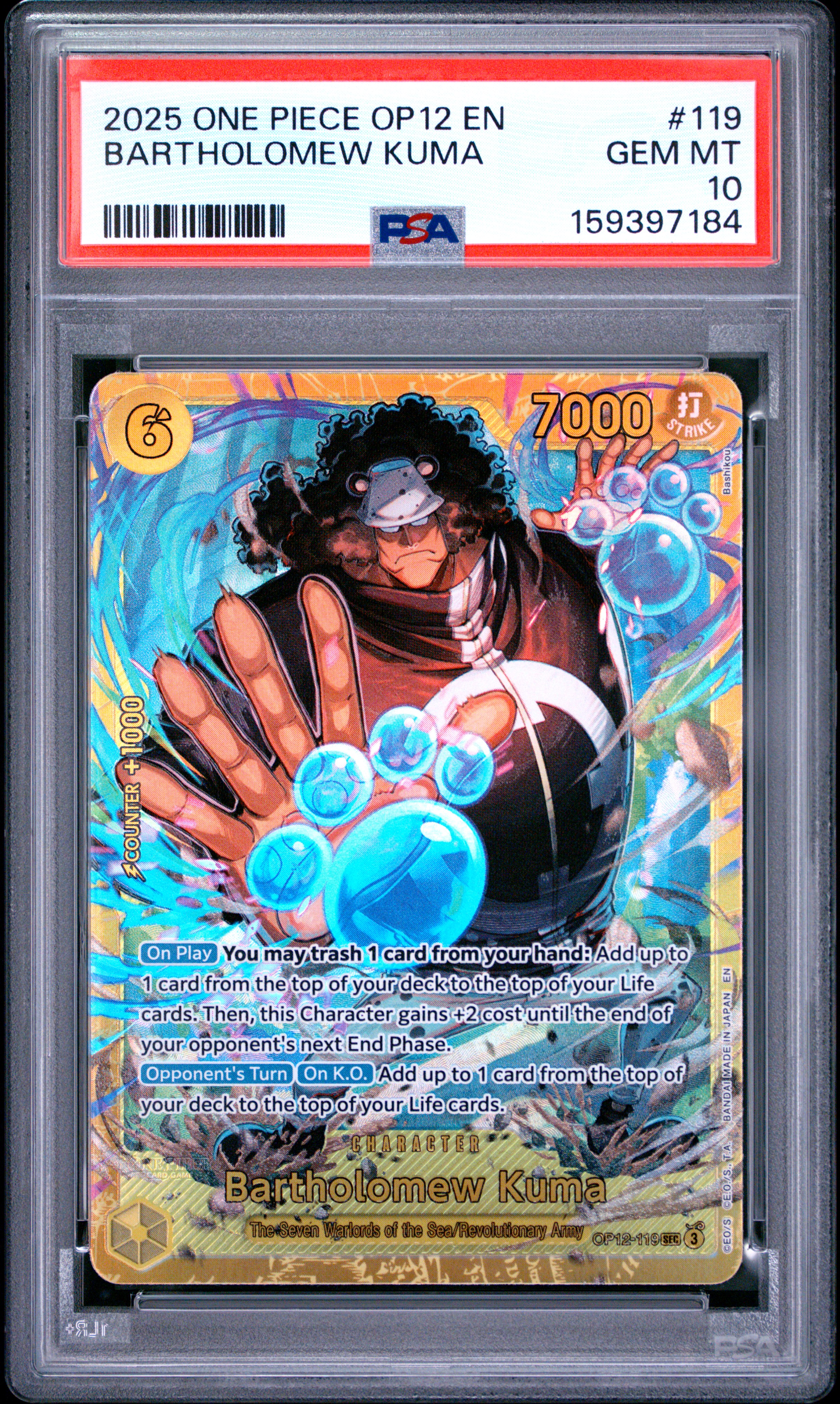 2025 #119 Bartholomew Kuma PSA 10 One Piece Op12-Legacy Of The Master