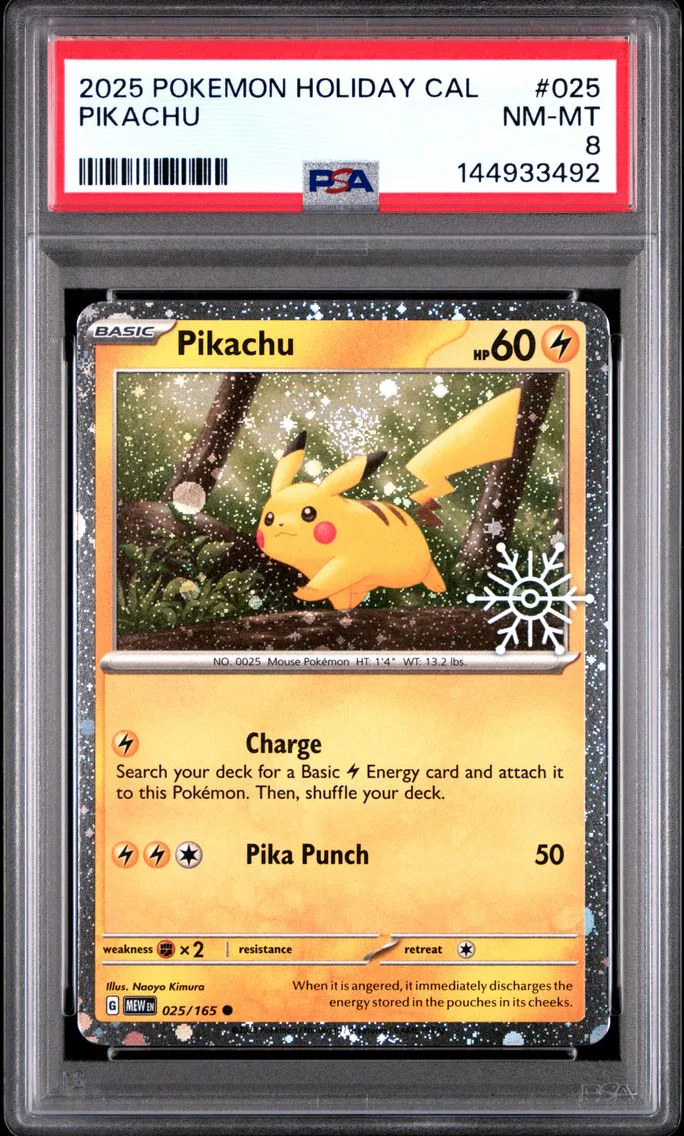 2025 #025 Pikachu PSA 8 Holiday