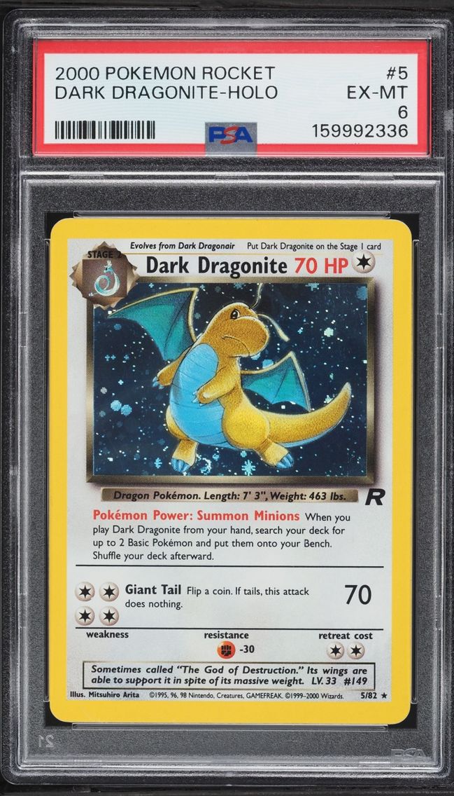 2000 Pokemon Team Rocket Holo Dark Dragonite #5 PSA 6 EXMT