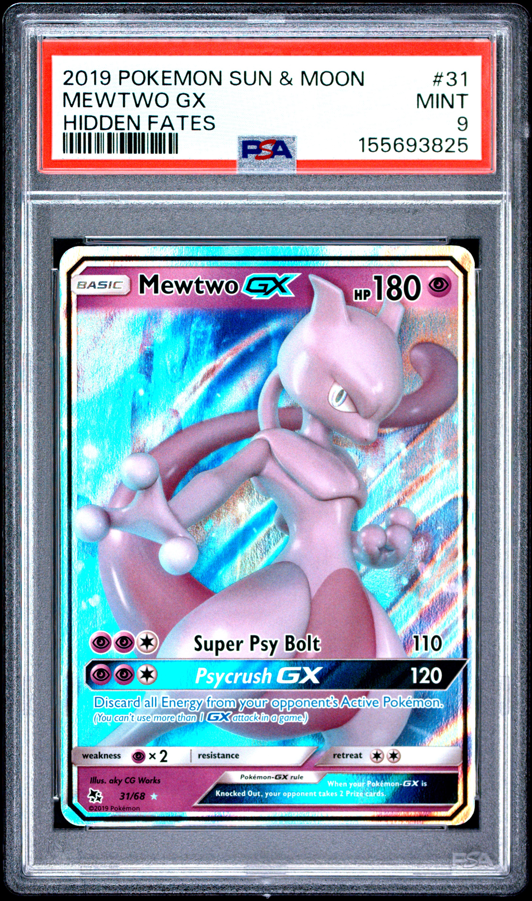 2019 #31 Mewtwo Gx PSA 9 Sun & Moon Hidden Fates