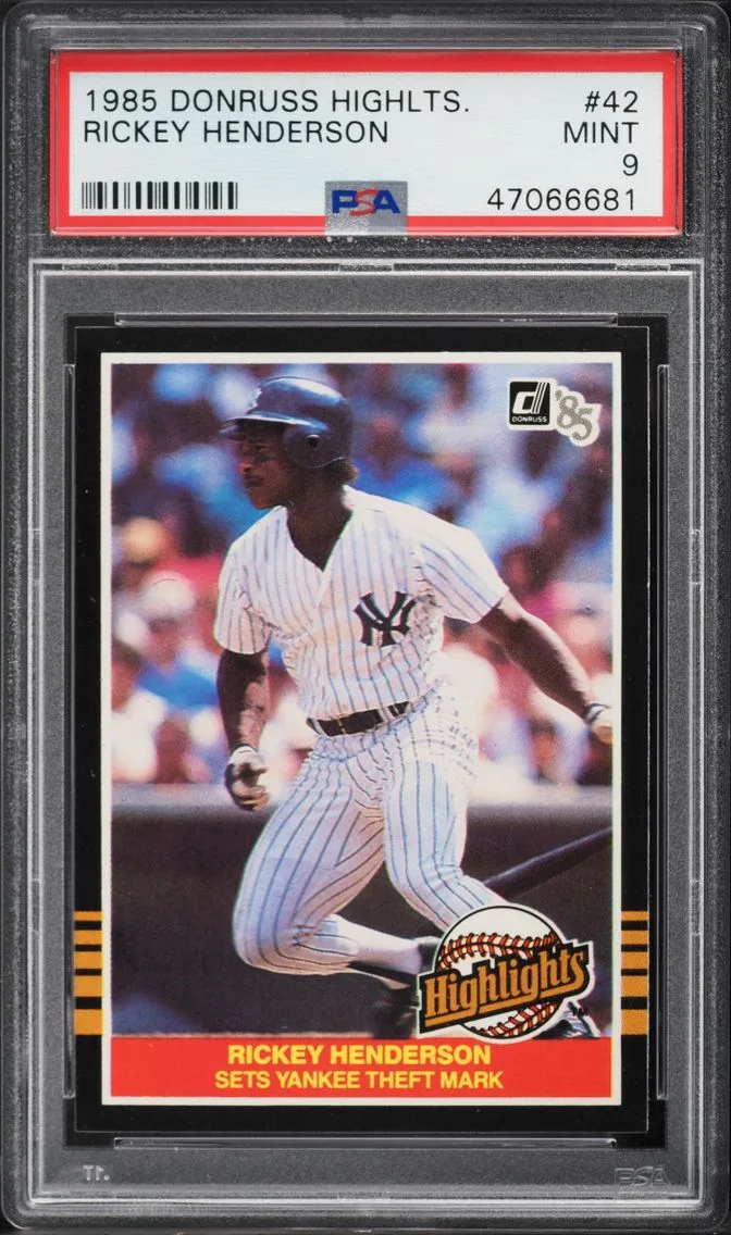 1985 #42 Rickey Henderson PSA 9 Donruss Highlights