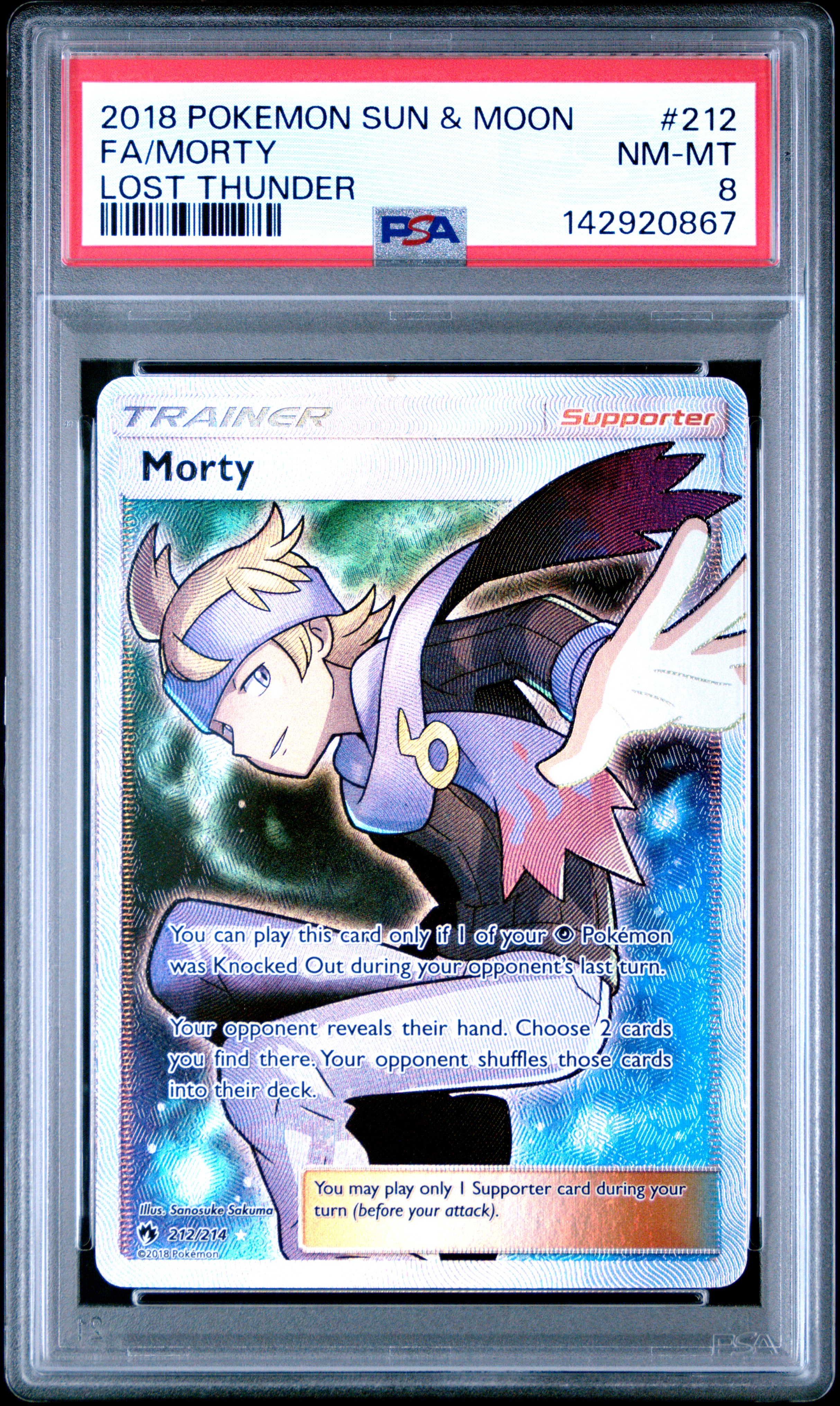 2018 #212 Full Art/Morty PSA 8 Sun & Moon Lost Thunder