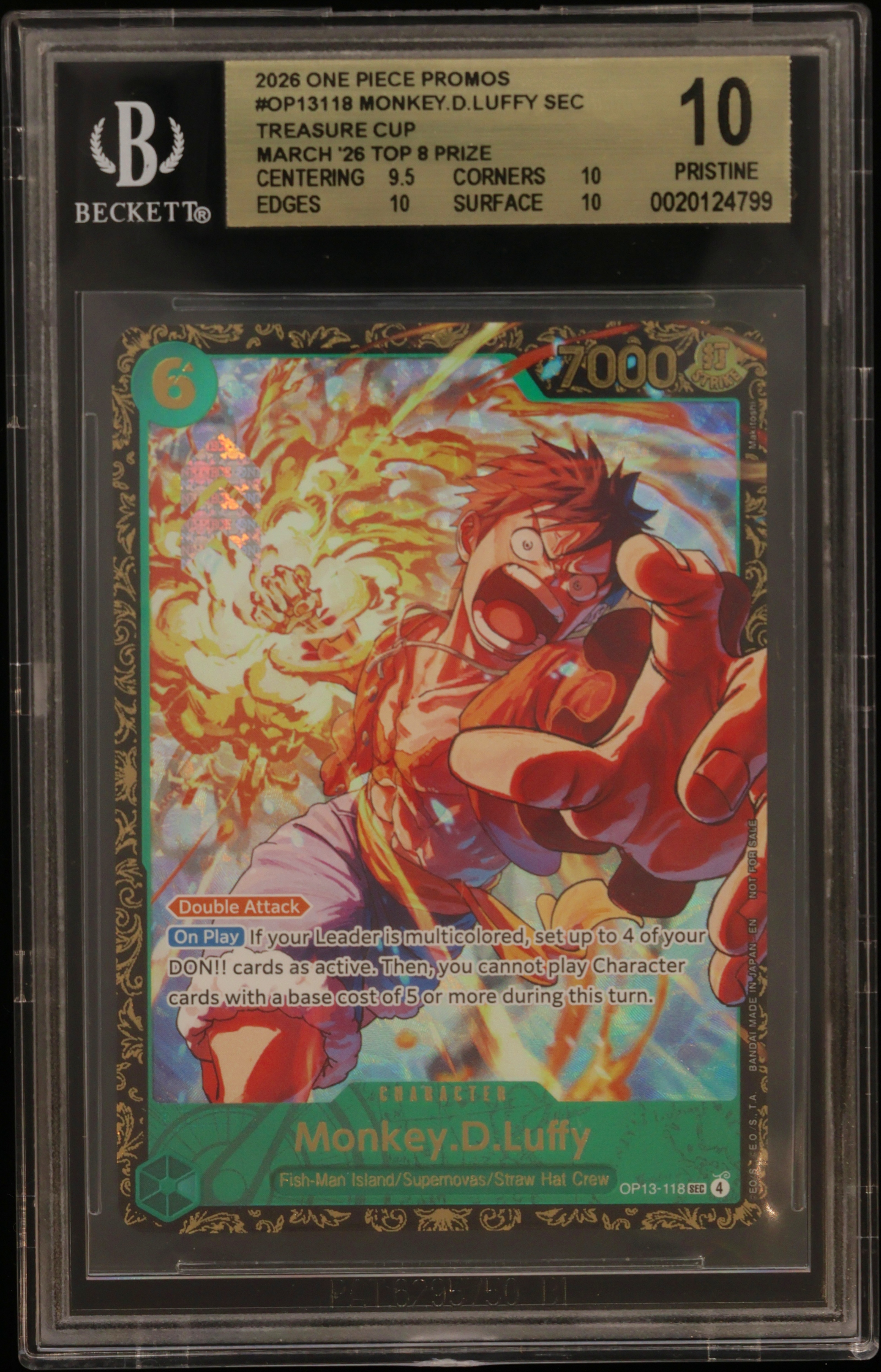 2026 #OP13118 Monkey D. Luffy Treasure Cup March '26 Top 8 BGS 10