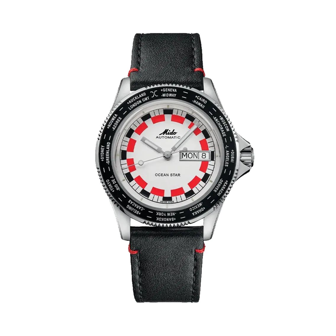 MIDO Ocean Star Worldtimer 40.5mm - Silver on Leather Strap