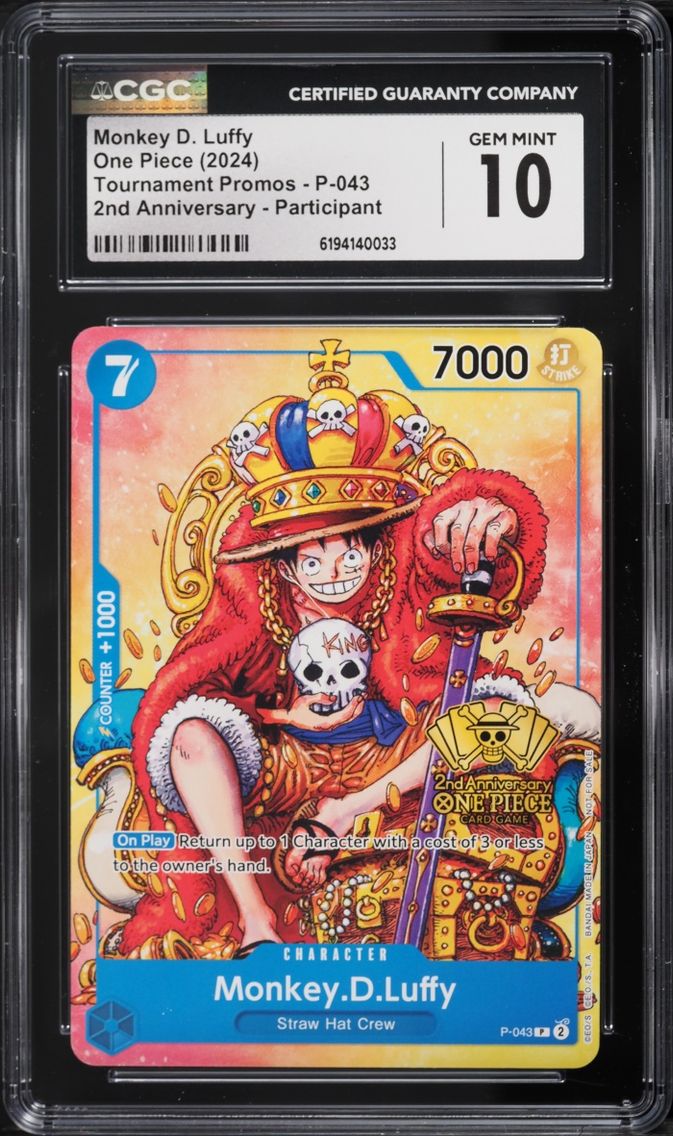 2024 #P-043 Monkey D. Luffy CGC 10 One Piece Tournament Promo 2nd Anniversary
