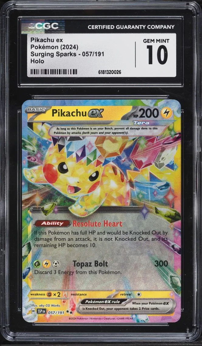 2024 Pokemon Scarlet & Violet Surging Sparks Holo Pikachu EX #57 CGC 10 GEM MINT