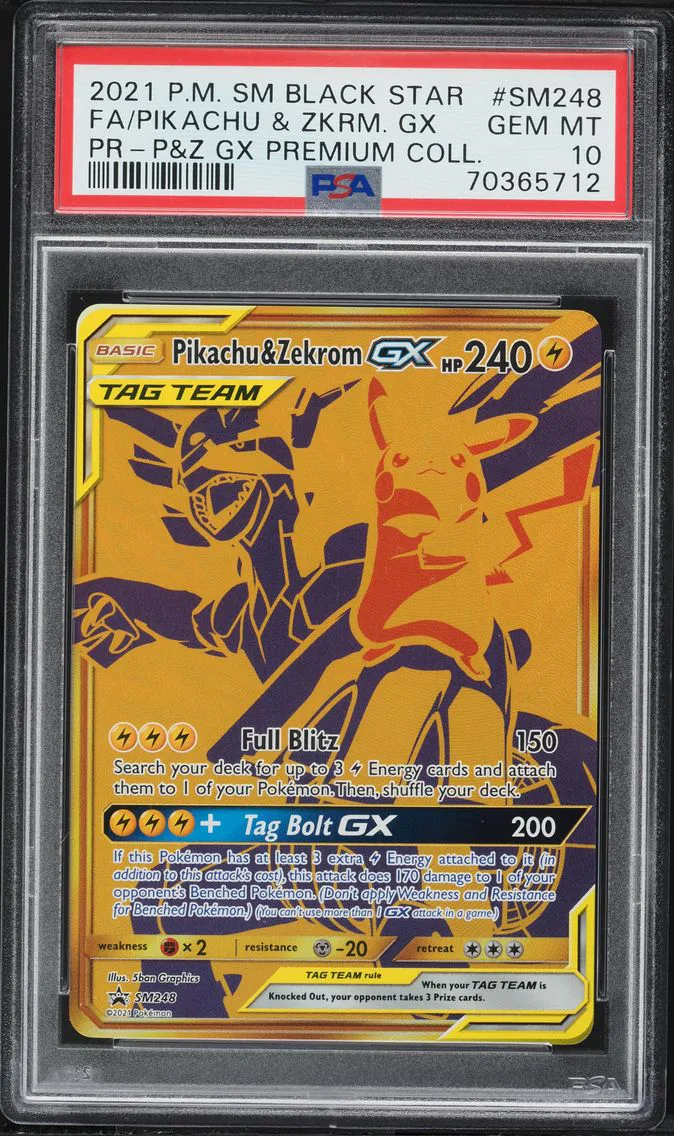 2021 #SM248 Full Art/Pikachu & Zekrom GX PSA 10 SM Black Star Promo Pokemon