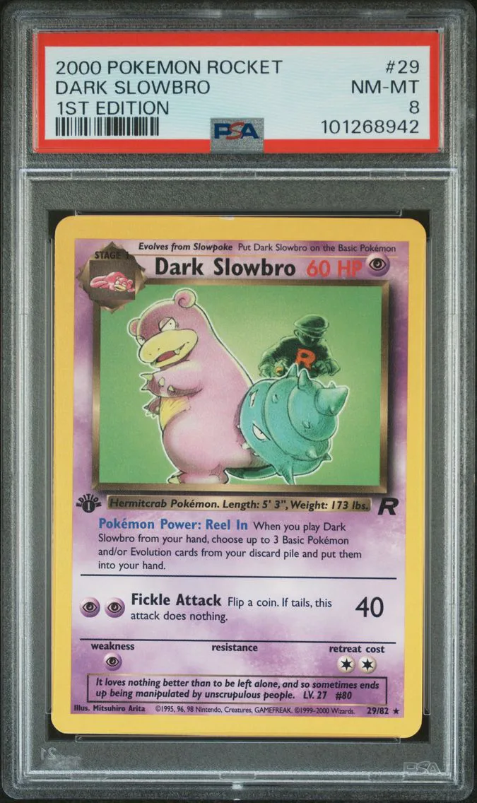 2000 #29 Dark Slowbro 1st Edition PSA 8 Rocket