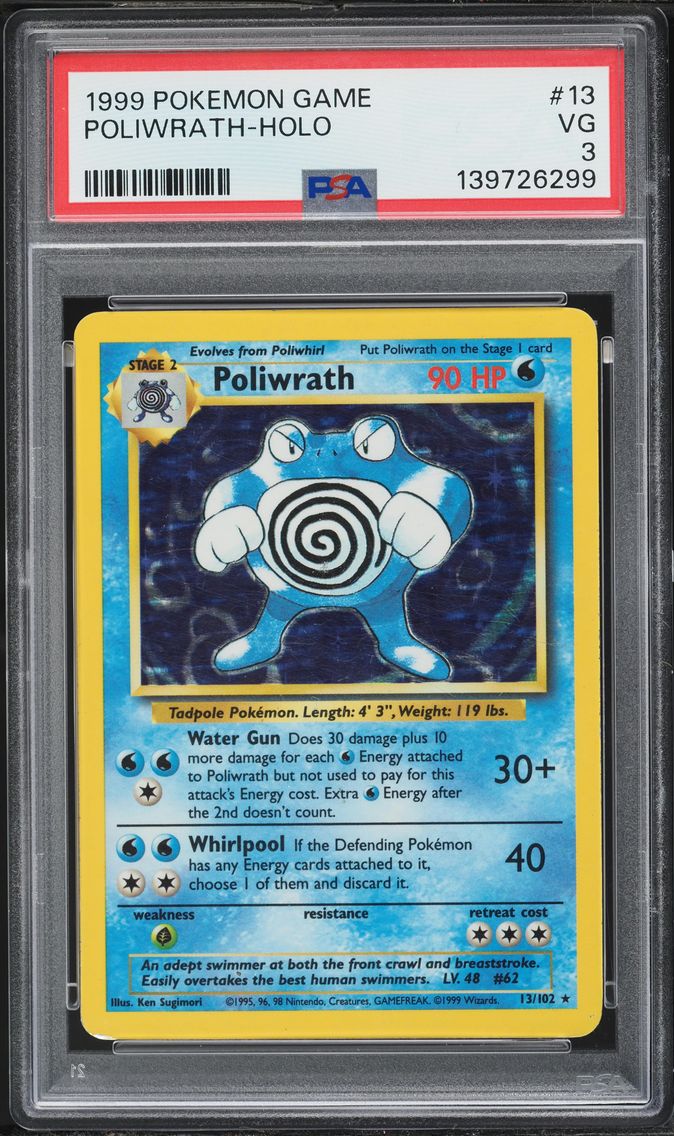 1999 #13 Poliwrath-Holo PSA 3 Game Pokemon