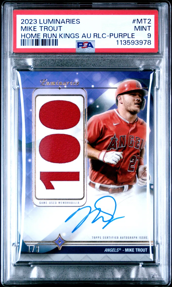 2023 #MT2 Mike Trout PSA 9 Topps Luminaries Home Run Kings Autograph Relics