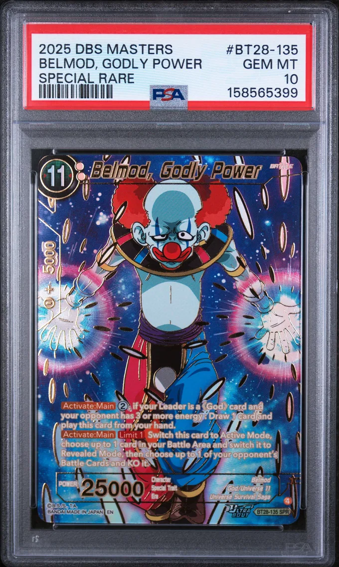 2025 #BT28-135 Belmod, Godly Power PSA 10 Dragon Ball Super Card Game Masters Series 28 Prismatic Clash