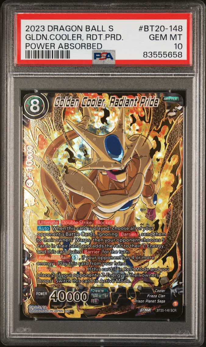 2023 #BT20-148 Golden Cooler, Radiant Pride PSA 10 Dragon Ball Super Card Game Series 20 Power Absorbed