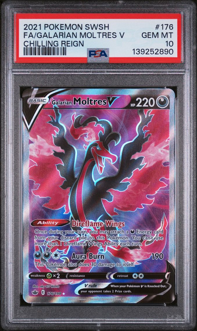 2021 #176 Full Art/Galarian Moltres V PSA 10 Sword & Shield Chilling Reign