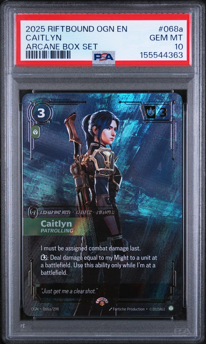 2025 #068a Caitlyn - Patrolling PSA 10 Riftbound: League of Legends Ogn-Origins