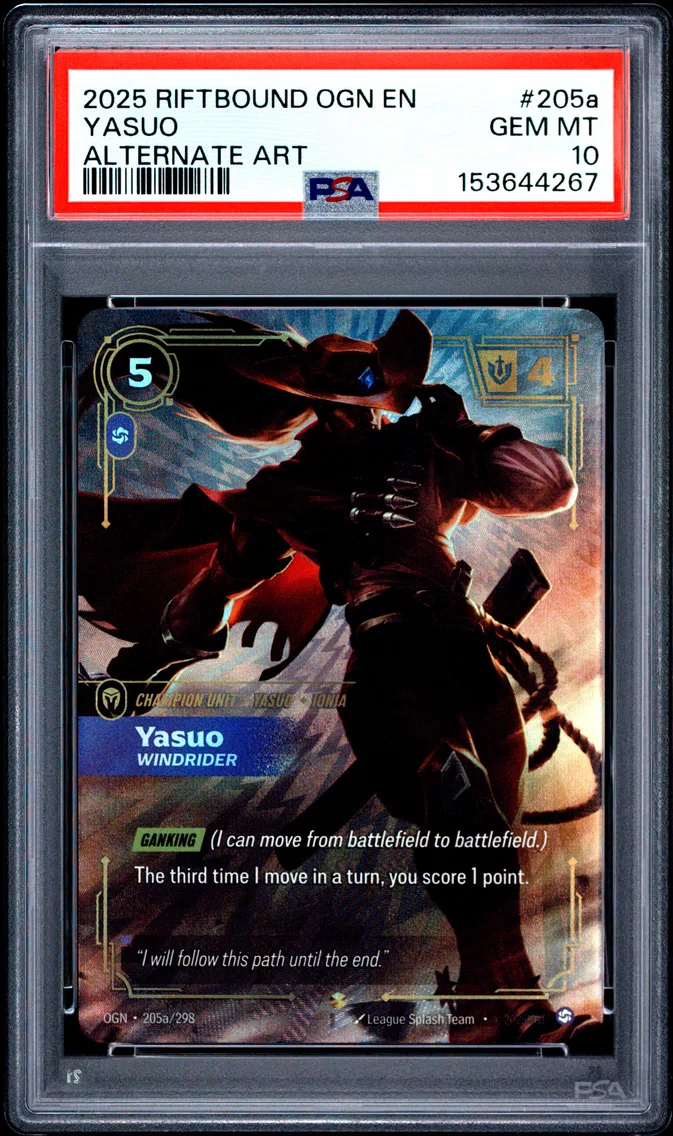 2025 #205a Yasuo - Windrider PSA 10 Riftbound: League of Legends Ogn-Origins