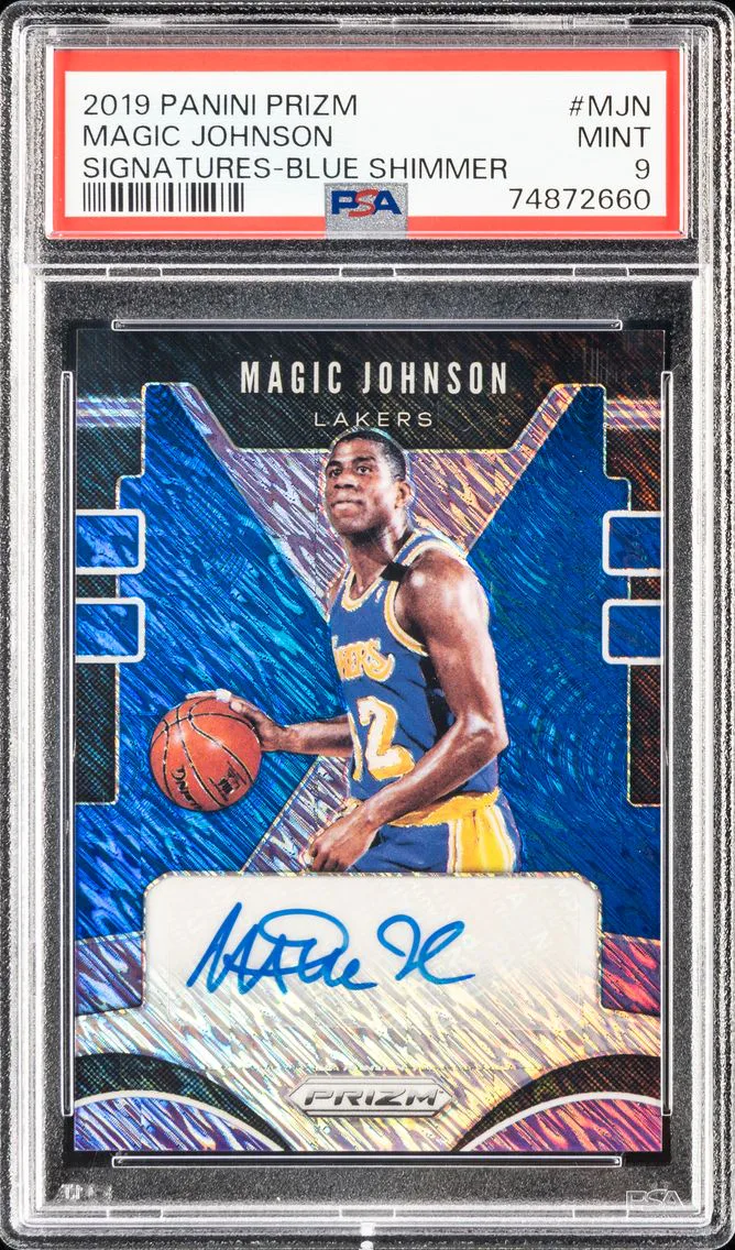 2019 #MJN MAGIC JOHNSON PSA 9 PANINI PRIZM SIGNATURES | BLUE SHIMMER