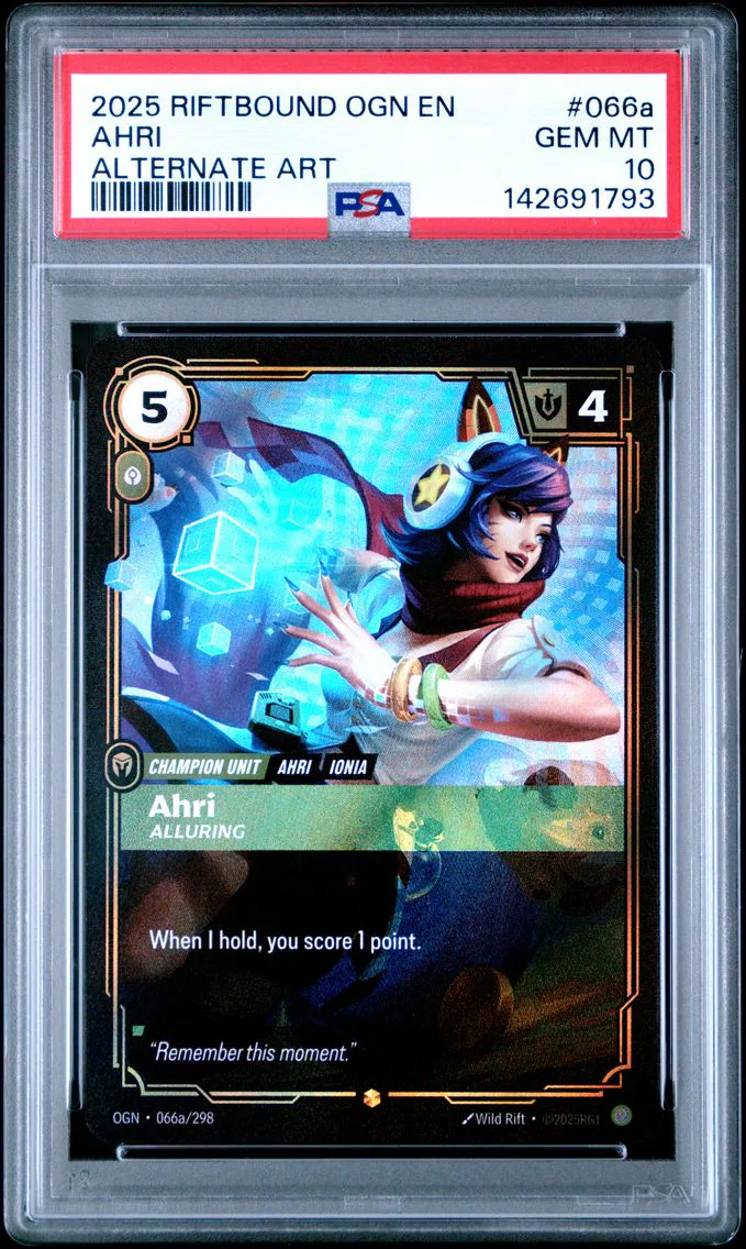 2025 #066a Ahri - Alluring PSA 10 Riftbound: League of Legends Ogn-Origins