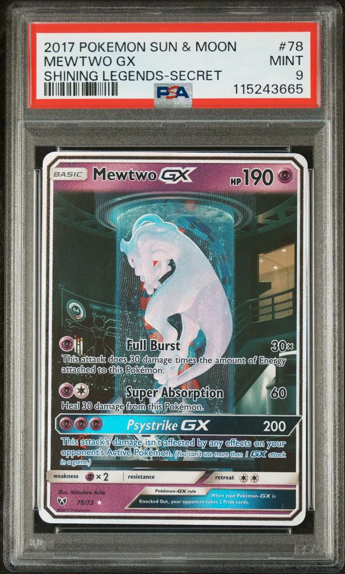 2017 #78 Mewtwo GX PSA 9 Sun & M