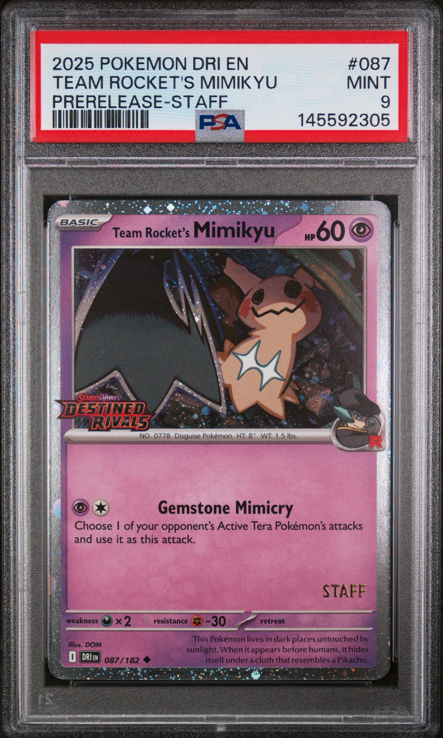 2025 #087 Team Rocket'S Mimikyu PSA 9 Dri En-Destined Rivals