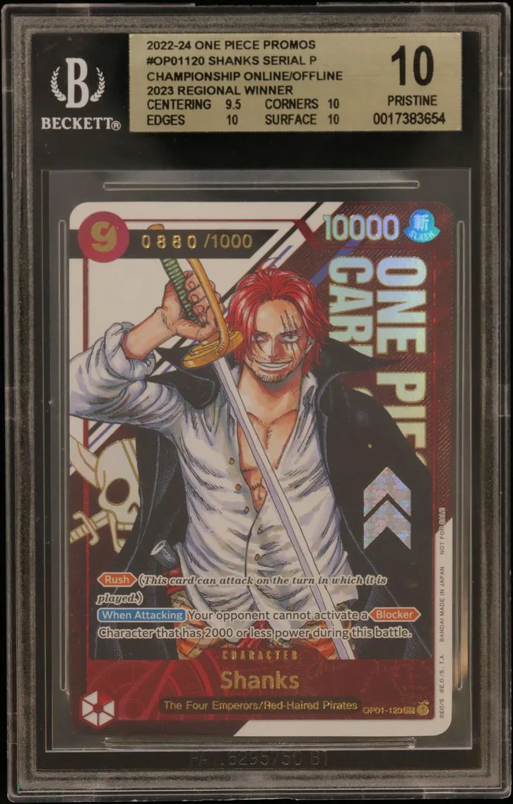 2022 #OP01120 Shanks SERIAL SEC/(Championship Online/Offline 2023 Regional Winner) BGS 10 One Piece Card Game Promos