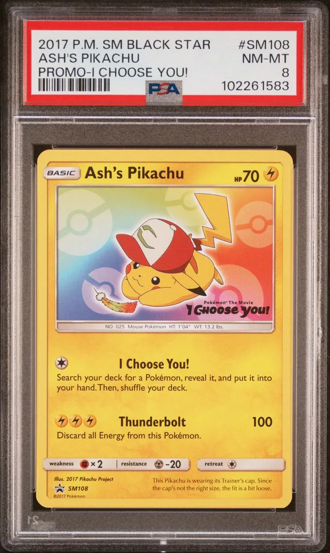 2017 Pokemon SM Black Star Promo Ash's Pikachu SM Black Star Promo #SM108 PSA 8