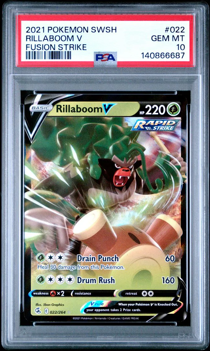 2021 Pokemon Sword & Shield Fusion Strike Rillaboom V Sword & Shield Fusion Strike #022 PSA 10