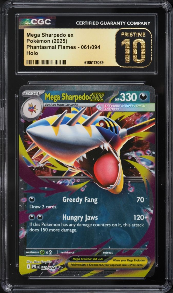 2025 #61 Mega Sharpedo EX CGC 10 Pokemon Mega Evolution Phantasmal Flames Holo