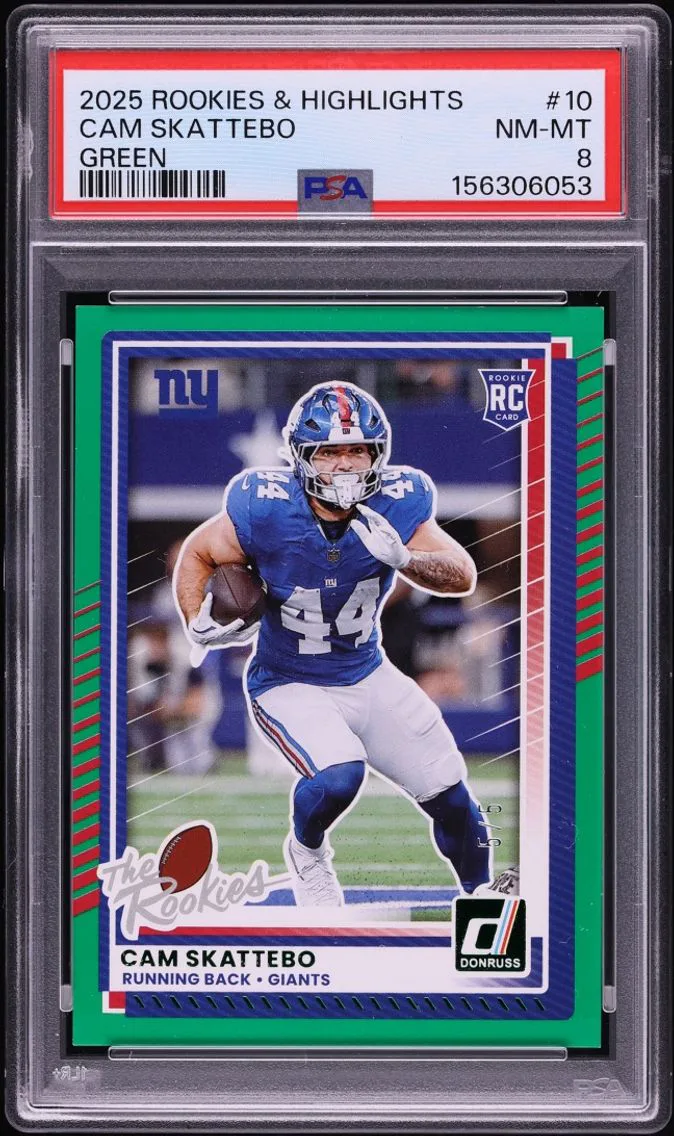 2025 Donruss The Rookies Green Cam Skattebo ROOKIE 5/5 #DRH-10 PSA 8 NM-MT