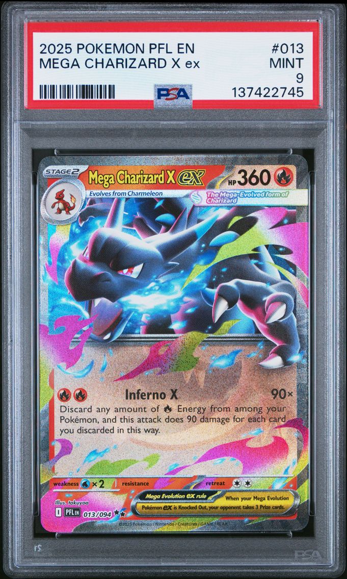 2025 #013 Mega Charizard X EX PSA 9 Pfl EN-Phantasmal Flames Pokemon