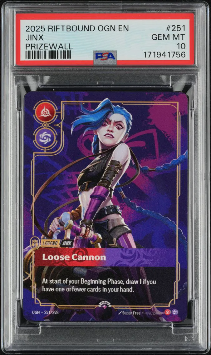 2025 #251 Jinx - Loose Cannon PSA 10 Riftbound: League of Legends Ogn-Origins Plated Legends