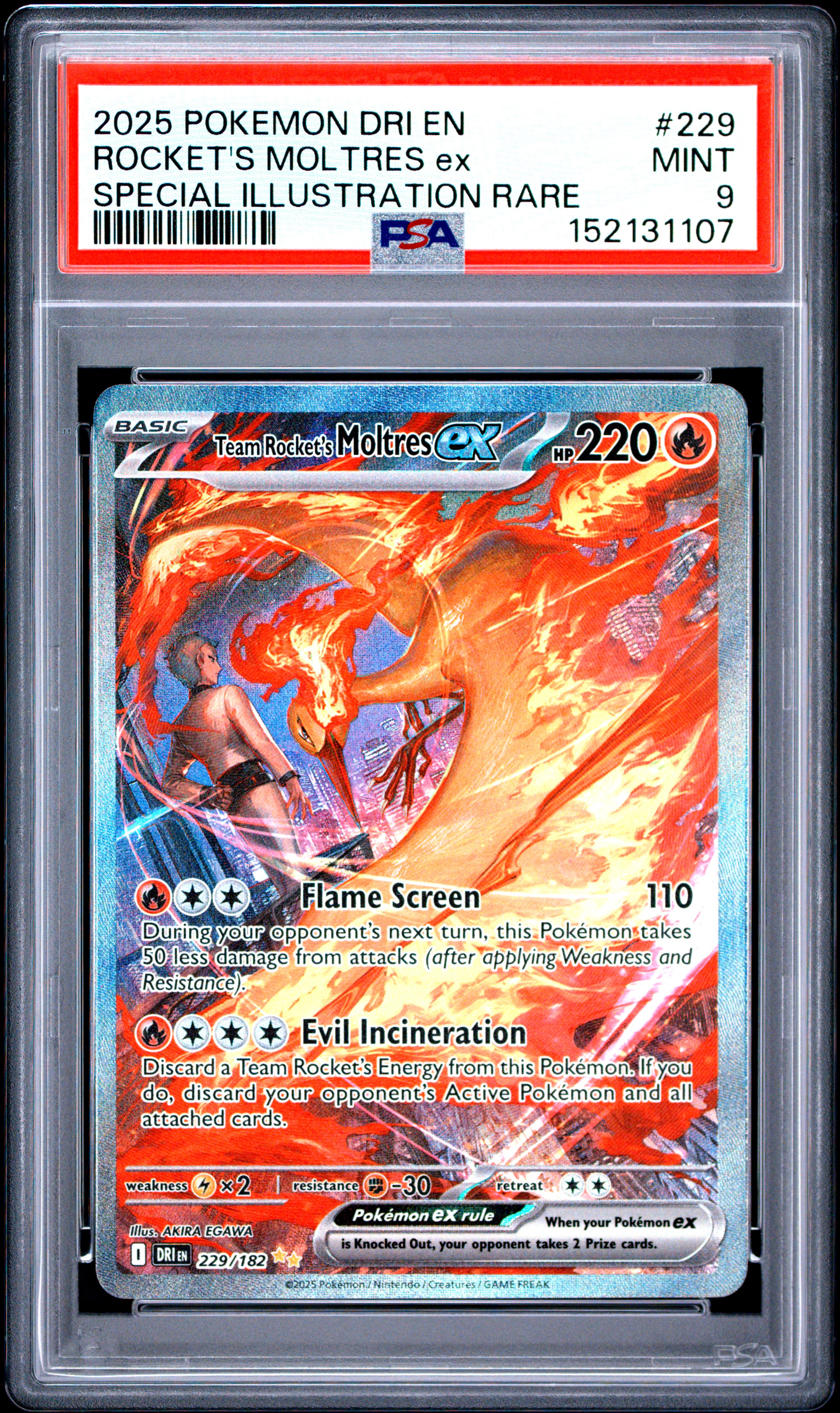 2025 #229 Team Rocket'S Moltres Ex PSA 9 Dri En-Destined Rivals