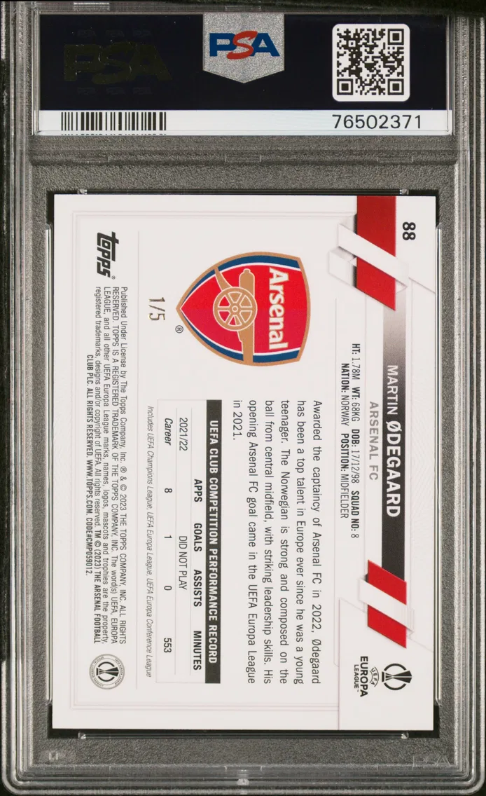 2022 #88 Martin Odegaard PSA 10 Topps UEFA Club Competitions 1st Edition