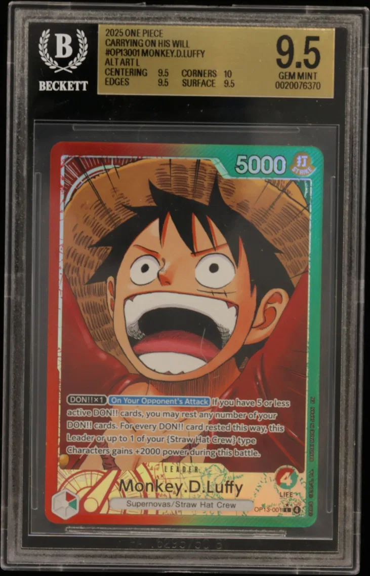 2025 #OP13001 Monkey.D.Luffy ALT ART L BGS 9.5 One Piece Card Game Carrying on His Will