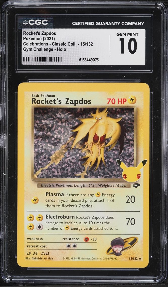 2021 #15 Rocket's Zapdos CGC 10 Pokemon Sword & Shield Celebrations Holo