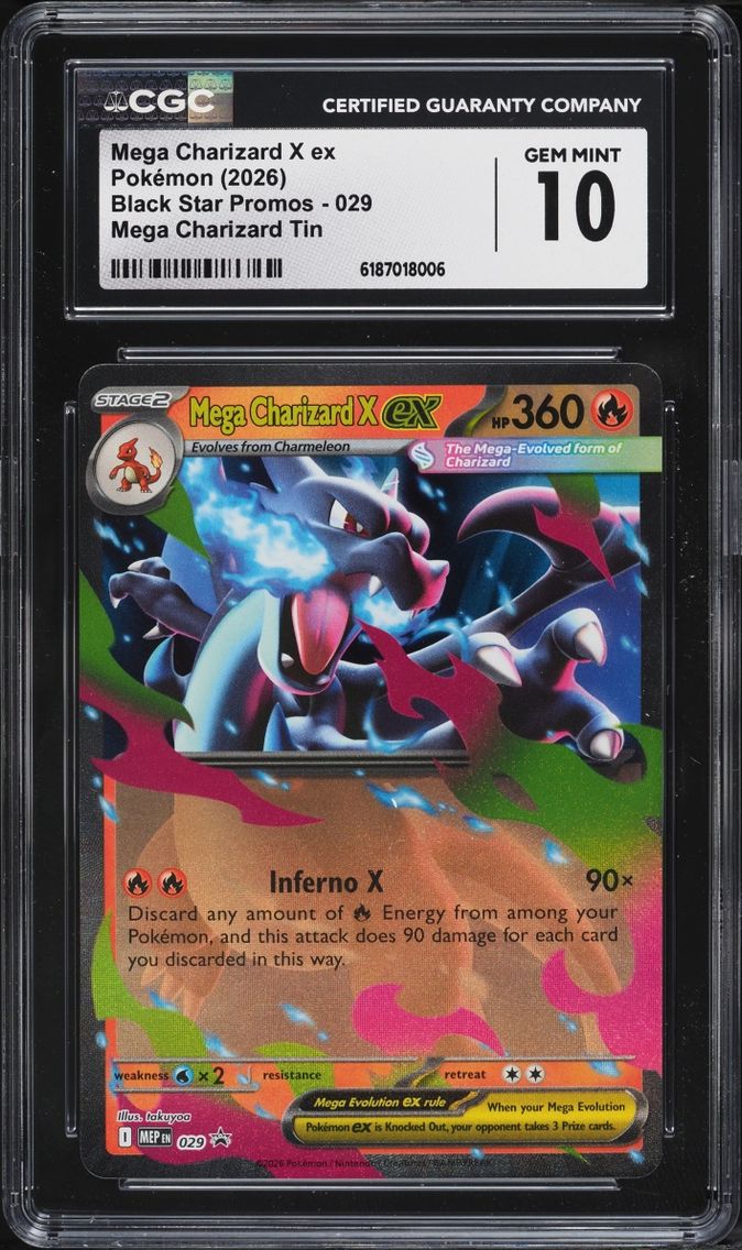 2026 #29 Mega Charizard X EX CGC 10 Pokemon Mega Evolution Black Star Promo Tin