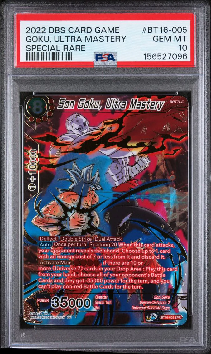 2022 #BT16-005 Son Goku, Ultra Mastery PSA 10 Dragon Ball Super Card Game Series 16 Realm of the Gods