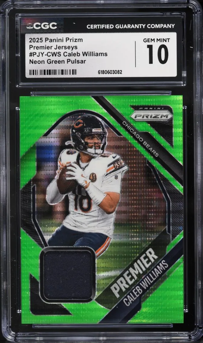 2025 Panini Prizm Premier Neon Green Pulsar Caleb Williams PATCH #PJY-CWS CGC 10 GEM MINT