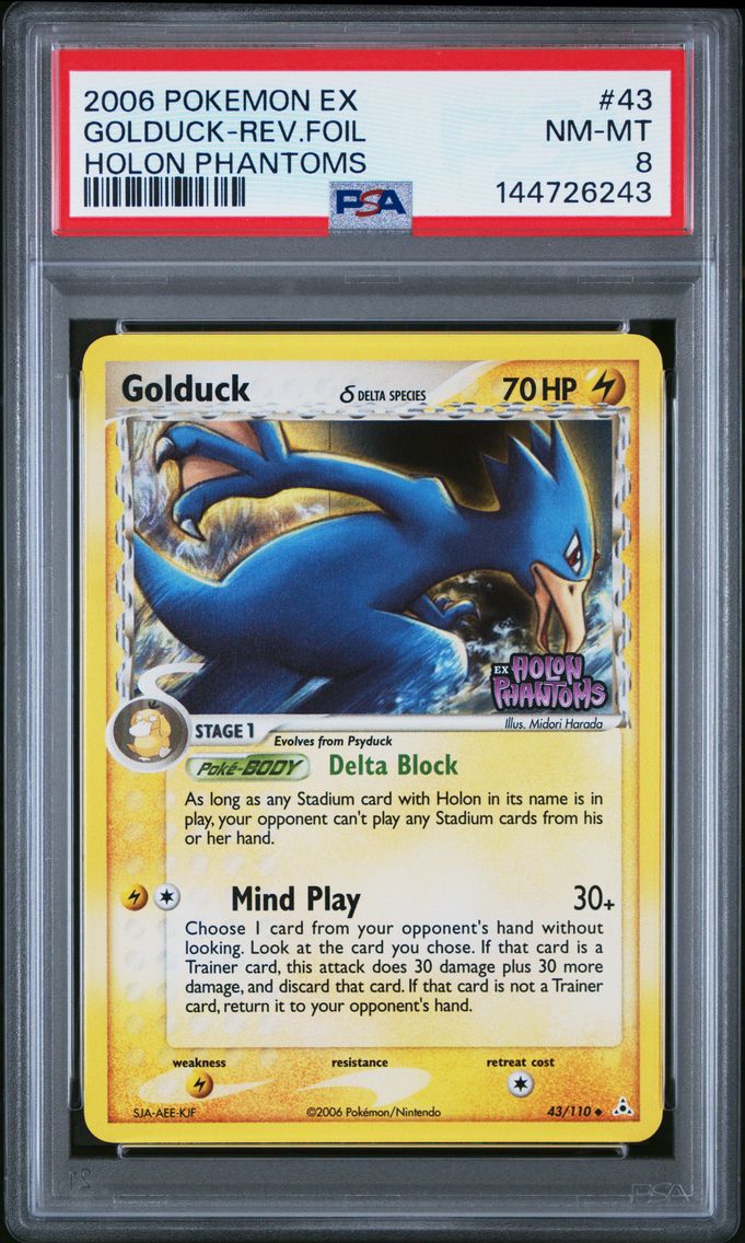 2006 #43 Golduck-Reverse Foil PSA 8 EX Holon Phantoms Pokemon