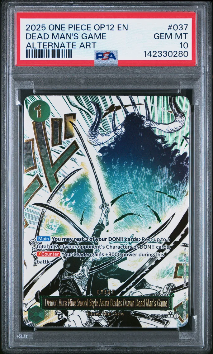 2025 #037 Demon Aura Nine-Sword Style Asura Blades Drawn Dead Man's Game PSA 10 One Piece OP12-Legacy of the Master