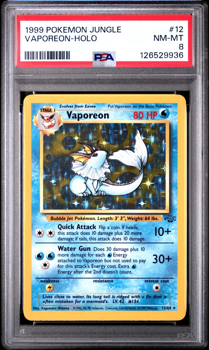 1999 #12 Vaporeon-Holo PSA 8 Jungle Pokemon
