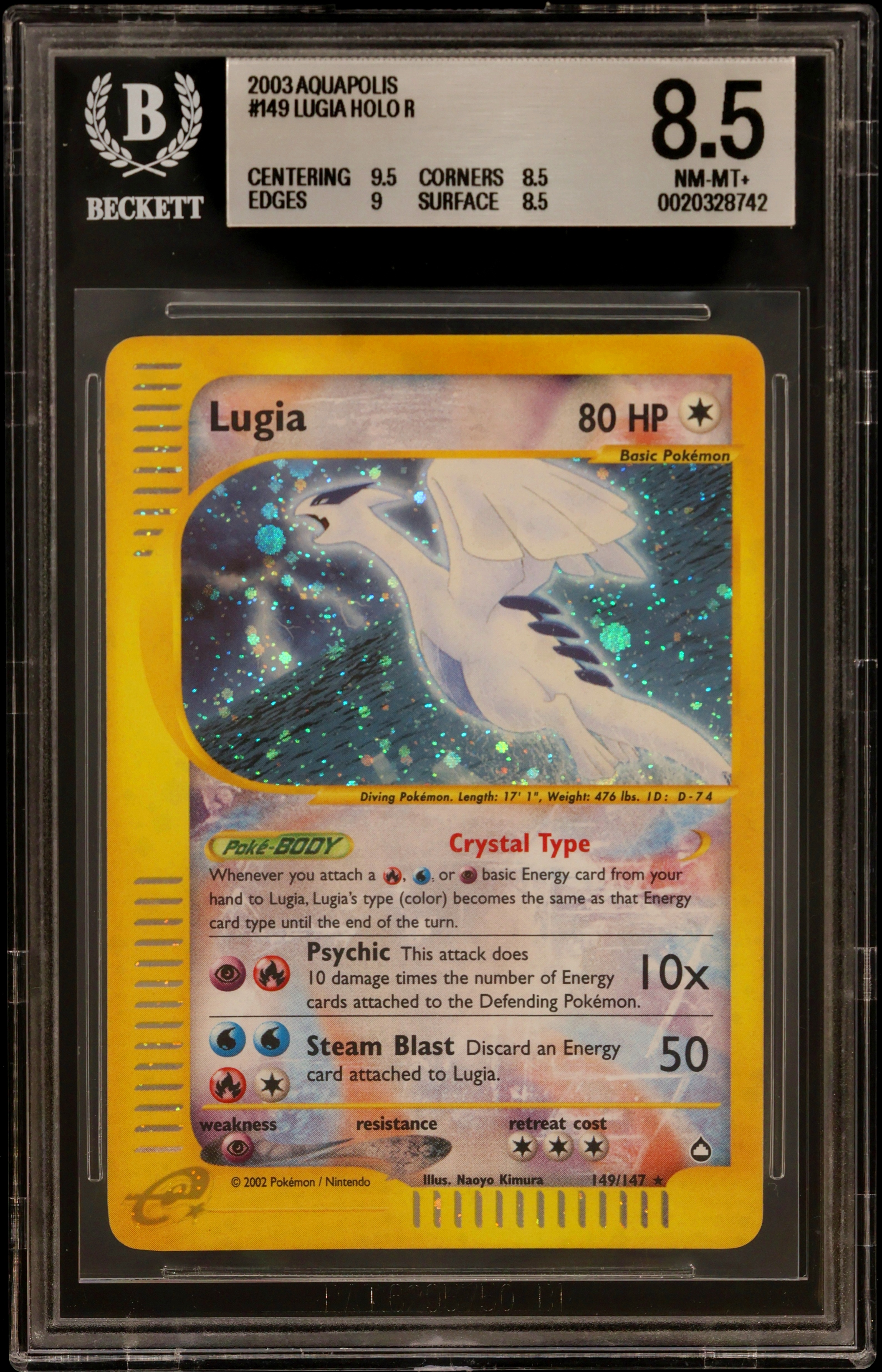 2003 #149 Lugia HOLO R BGS 8.5 -e Aquapolis