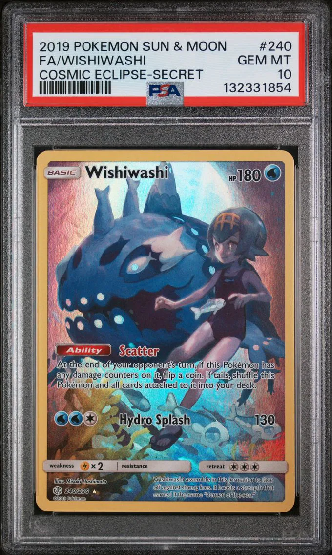 2019 #240 Full Art/Wishiwashi PSA 10 Sun & Moon Cosmic Eclipse Pokemon