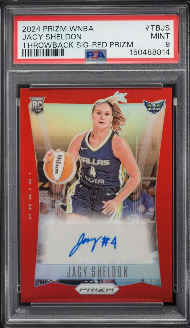 2024 Panini Prizm WNBA Throwback Red Jacy Sheldon ROOKIE AUTO /99 #TB-JS PSA 9 MINT