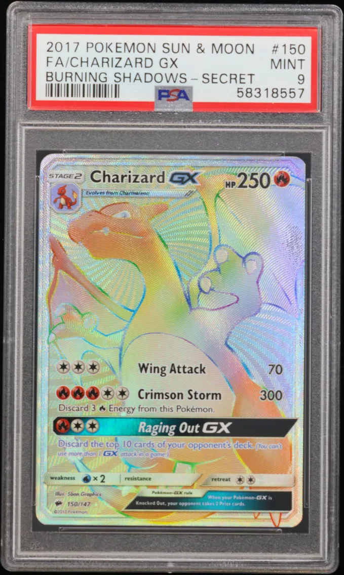 2017 #150 Full Art/Charizard GX PSA 9 Sun & Moon Burning Shadows