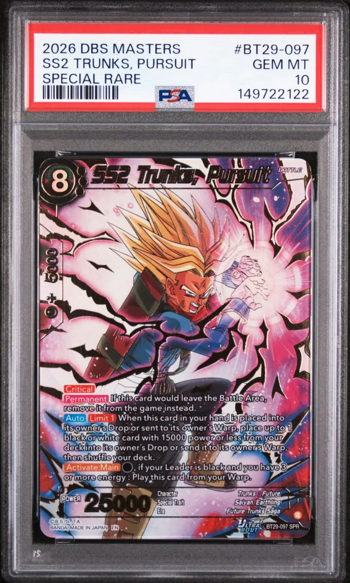 2026 #BT29-097 SS2 Trunks, Pursuit PSA 10 Dragon Ball Super Card Game Masters Series 29 Fearsome Rivals